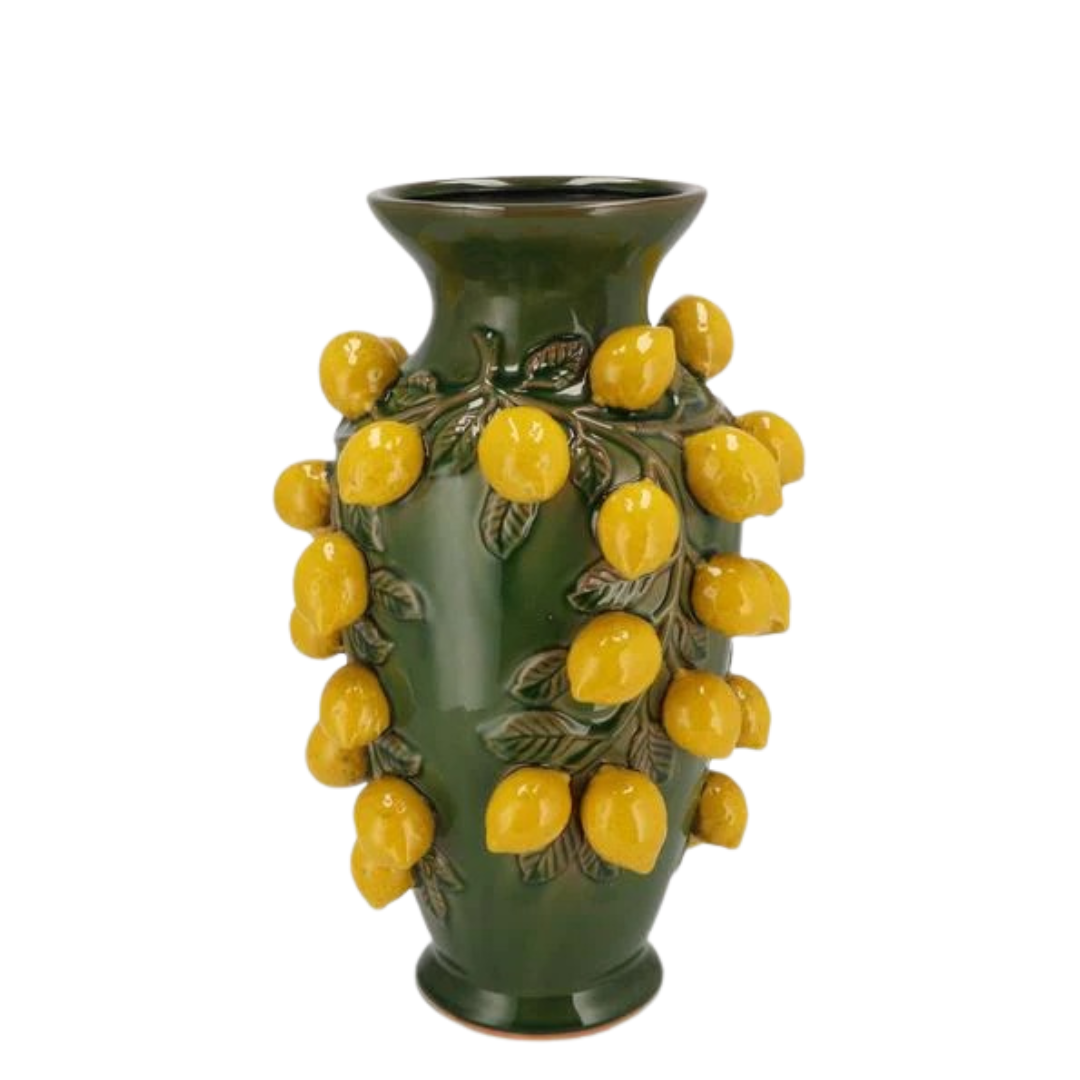 Vaas steen M - H38 W24 - Green- Lemon
