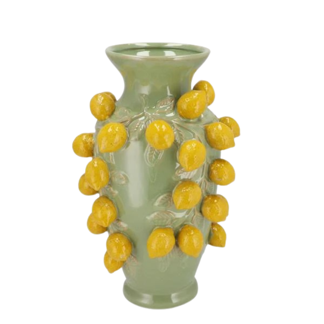 Vaas steen M - H38 W24 - Pistache green- Lemon