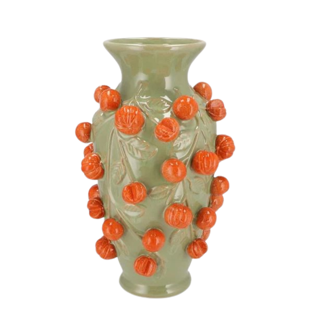 Vaas steen M - H38 W24 - Pistache green- Manderin