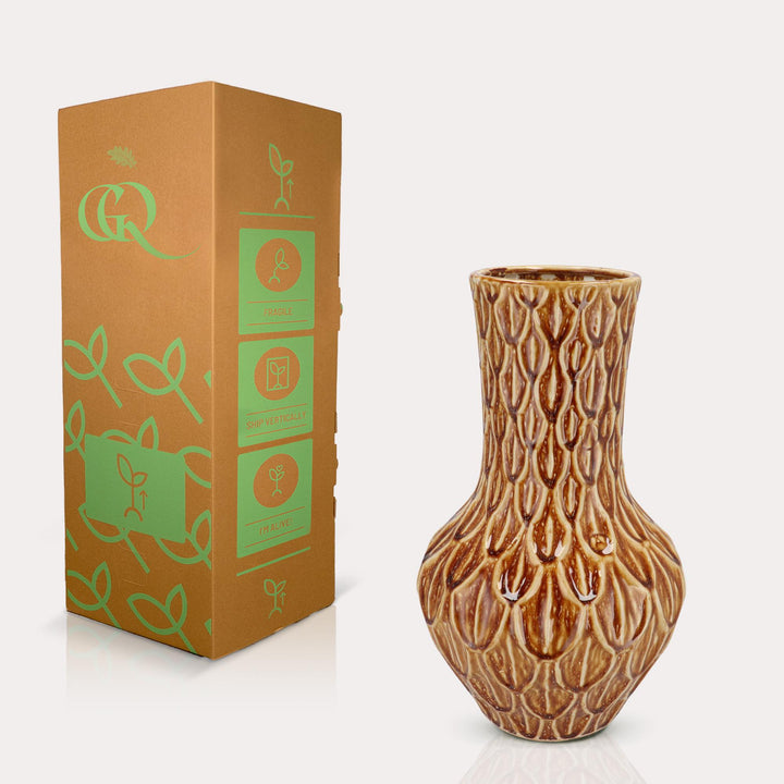 Vaas steen - H39 W23 cm - Boa Brown - Bloempot Kamerplant
