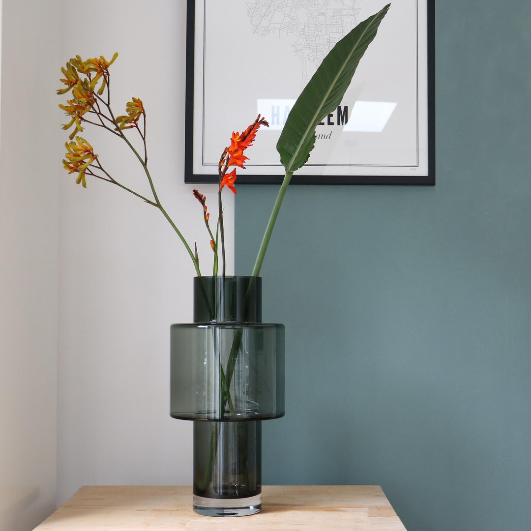 Vase en verre Juba Gris – H40 x Ø20cm | Pot de fleurs en verre Taille M
