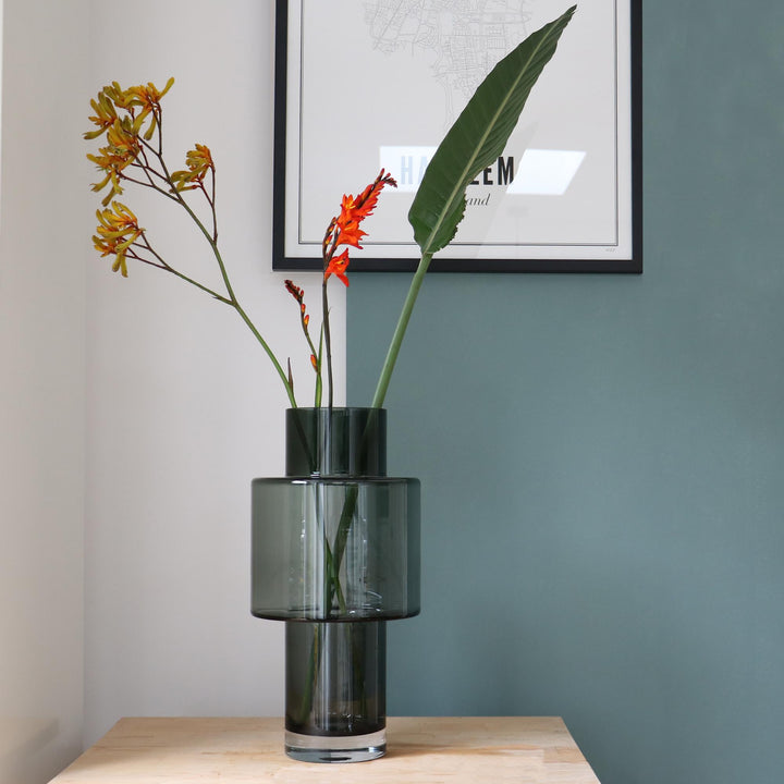 Vase en verre Juba Gris – H40 x Ø20cm | Pot de fleurs en verre Taille M