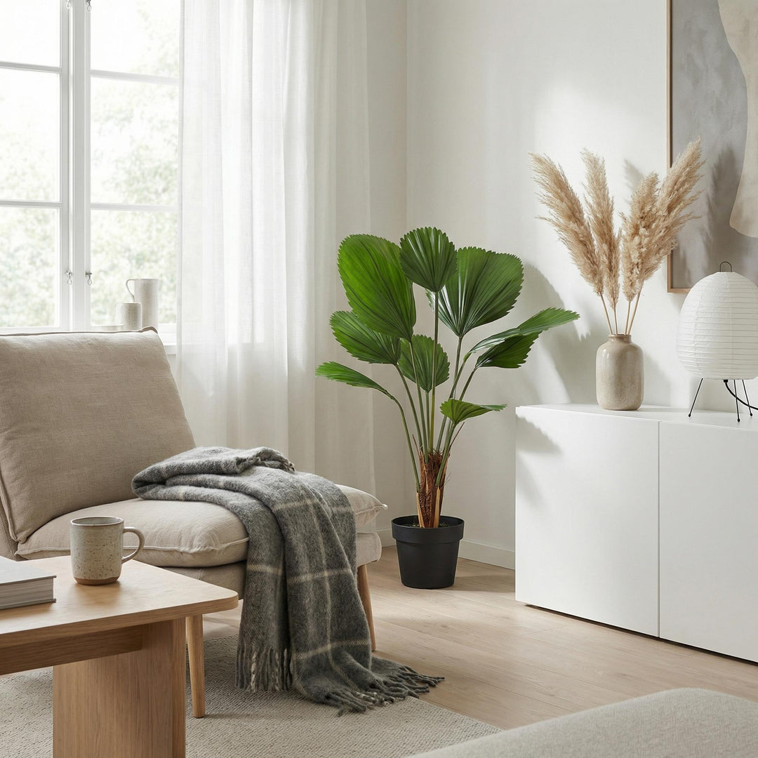 Licuala Grandis - 104cm - Plante Artificielle - Fausse Plante d'Intérieur