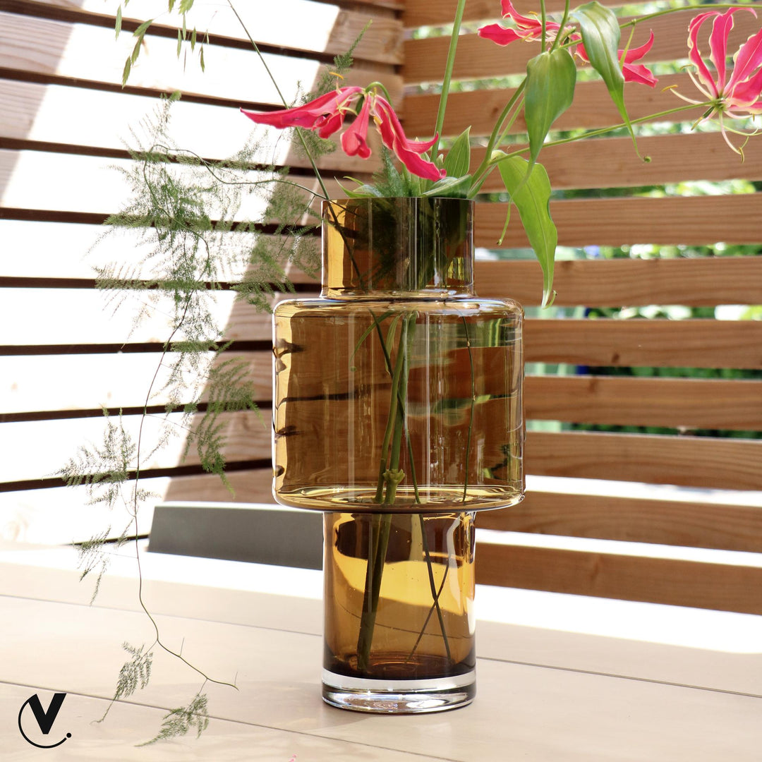 Vaas glas Juba M - H40 W20 - Cognac - Bloempot Kamerplant