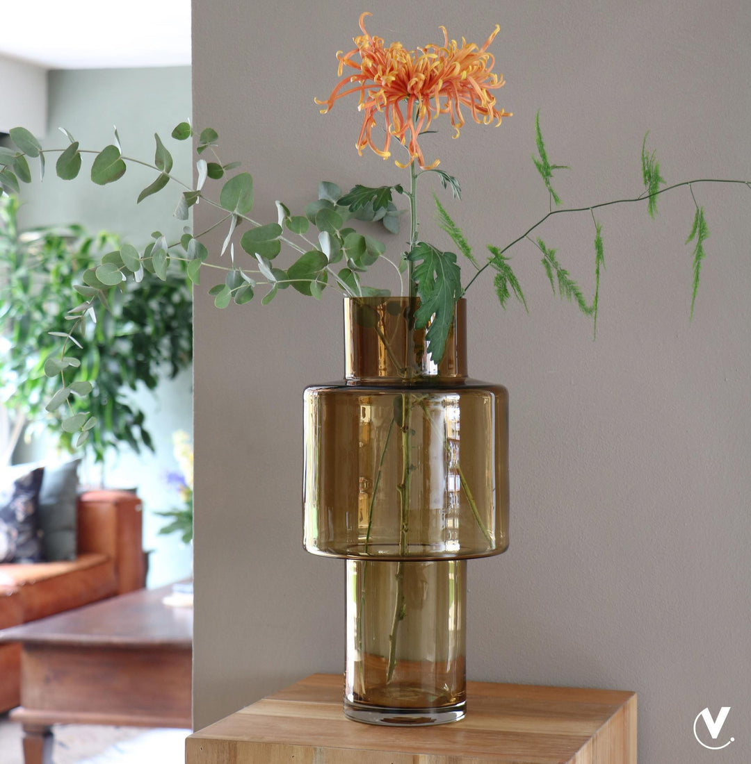 Vaas glas Juba M - H40 W20 - Cognac - Bloempot Kamerplant