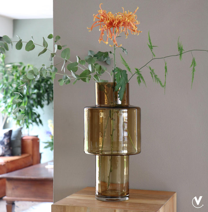Vaas glas Juba M - H40 W20 - Cognac - Bloempot Kamerplant